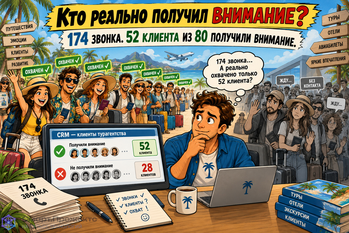174 звонка охватили только 52 клиента из 80, которым нужно было внимание.